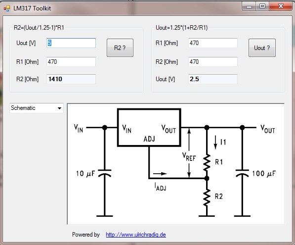 نرم افزار محاسبه رگولاتور LM317