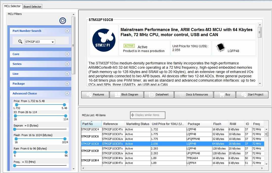 انتخاب میکروکنترلر STM32 در نرم افزار CubeMX