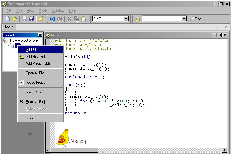 ویرایشگر کد programmers Notepad برای AVR در GCC
