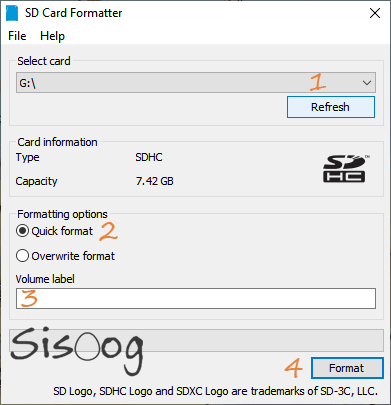 محیط نرم افزار SD CARD Formatter