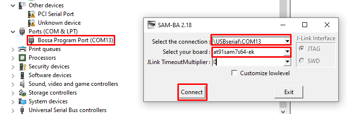 سریال فریمور J-Link در نرم‌افزار SAM-BA