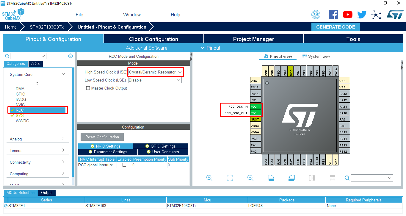 تنظیمات پروژه در نرم‌افزار STM32CubeMX