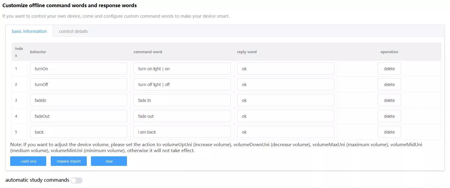 Customize offline command words and response words