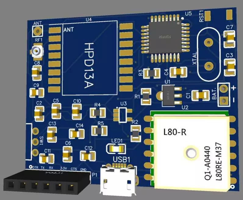 نمای سه بعدی PCB فرستنده