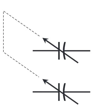 نماد شماتیک دو خازن متغیر.