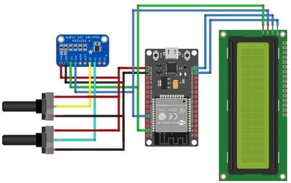 اتصالات ADS1115 ،ESP32 و LCD