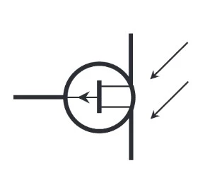 نماد شماتیک ترانزیستور P-channel اثر میدان (field-effect) حساس به نور (photosensitive)