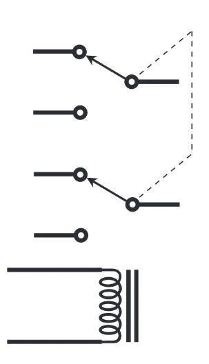 نماد شماتیک رله دو پرتاب دوقطبی (DPDT)