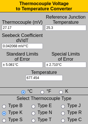 محاسبه‌گر آنلاین دمای ترموکوپل