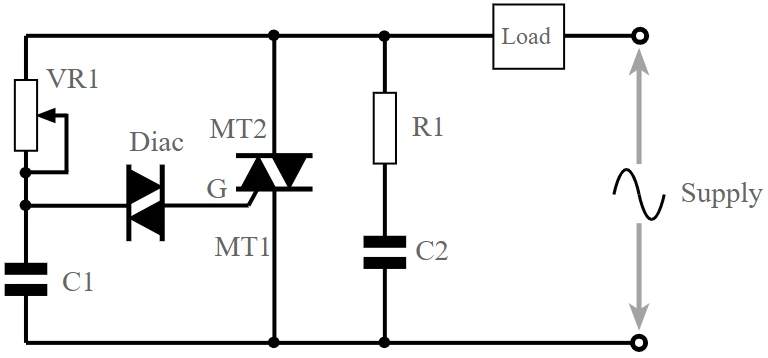یک مدار ترایاک پایه با یک اسنابر گذرا
