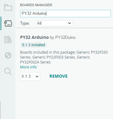 انتخاب برد PY32 Arduino