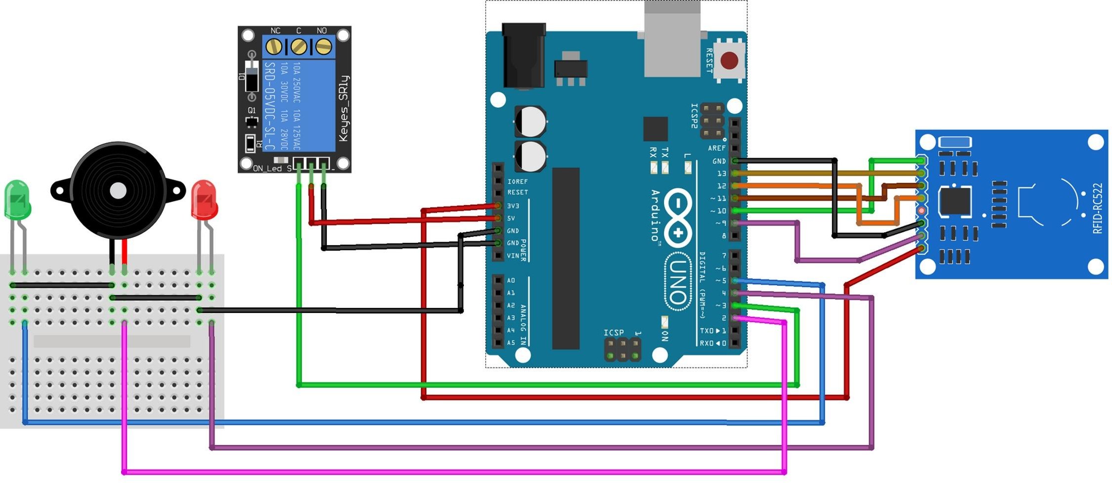 شماتیک مدار برای پروژه دربازکن RFID با آردوینو