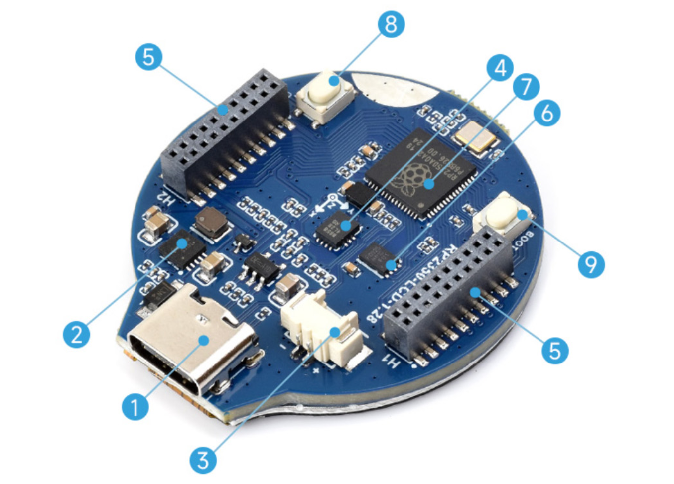 نمایشگر رنگی 1.28 اینچی مجهز به ریزپردازنده Raspberry Pi RP2350، سنسور حرکت، هدرهای GPIO و قاب فلزی