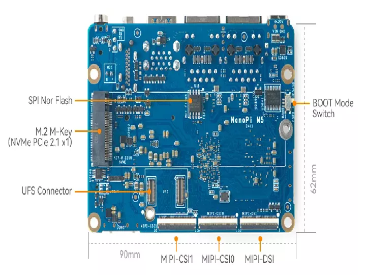 سوکت ها و جزئیات NanoPi-M5-M2-SSD-UFS