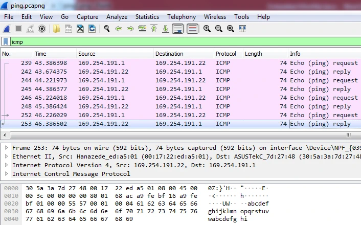 شنود پروتکل ICMP با نرم افزار wireshark