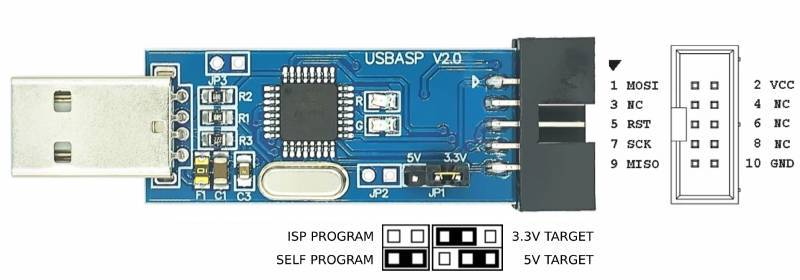 پروگرامر AVR با رابط USBasp برای برنامه‌ریزی درون‌مداری ISP