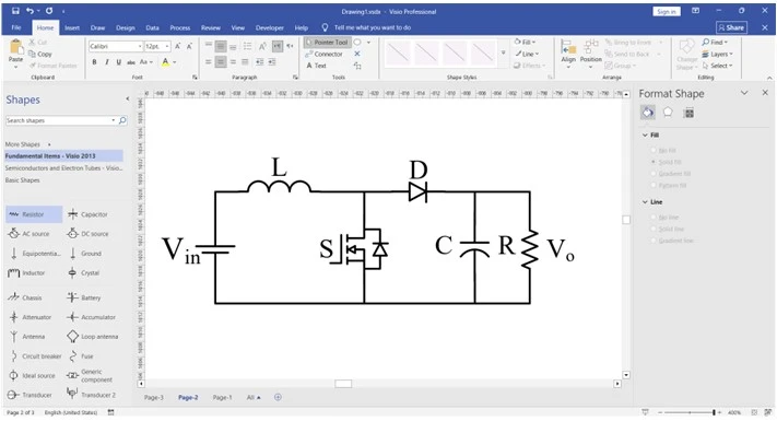 آموزش رسم مدار الکترونیک قدرت (Boost Converter) در Visio