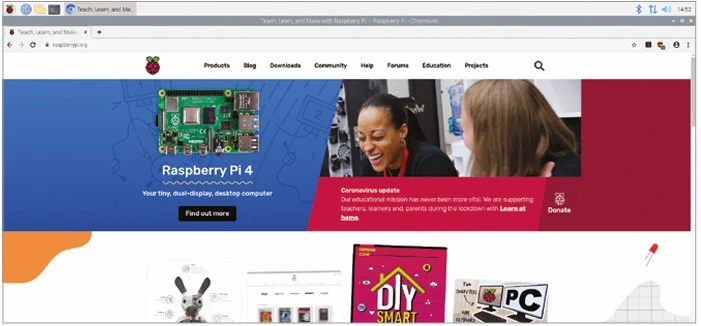 Loading the Raspberry Pi website in Chromium