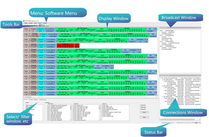 WCH BLE Analyzer Pro معرفی شد: اسنیفر USB برای BLE با Decode لحظهای از 20 دلار 1 رابط نرمافزاری WCH BLE AnalyzerPro