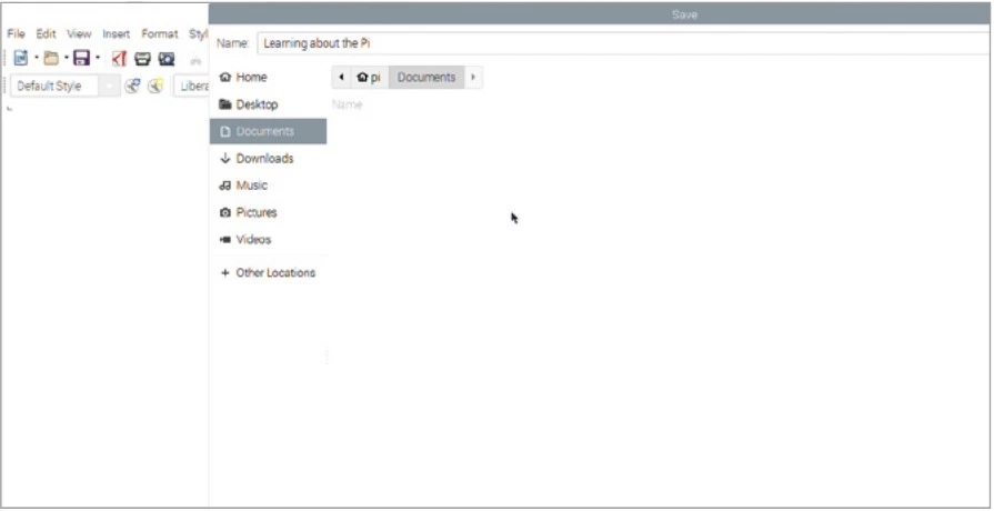 کار با LibreOffice و مدیریت نرمافزارها در رزبریپای 2 saving a document