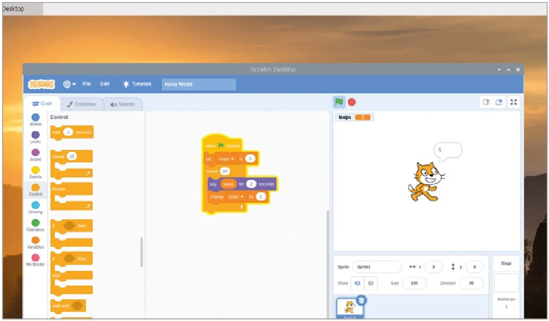 به لطف حلقه‌ای که تعریف شد، گربه از 0 تا 9 را می‌شمارد