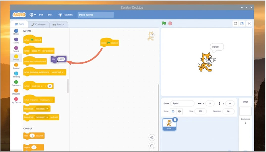 برای پاک کردن بلوک، تنها کافی است بلوک را از ناحیه کد درگ کنید.