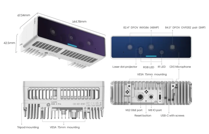 قویترین دوربین Edge AI جهان؟ آشنایی با چهار مدل جدید OAK 4 از سری S تا D Pro 1 Luxonis OAK 4 Pro (و مدل OAK 4 CS بدون پروژکتور نقطهای لیزری)