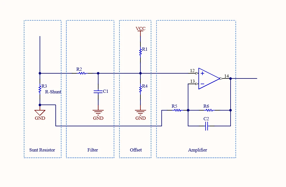 اندازه گیری هوشمند Smart metring در IOT | راهنمای جامع روشهای اندازهگیری جریان (شنت، CT و اثر هال) 4 شماتیک خواندن جریان با مقاومت شنت