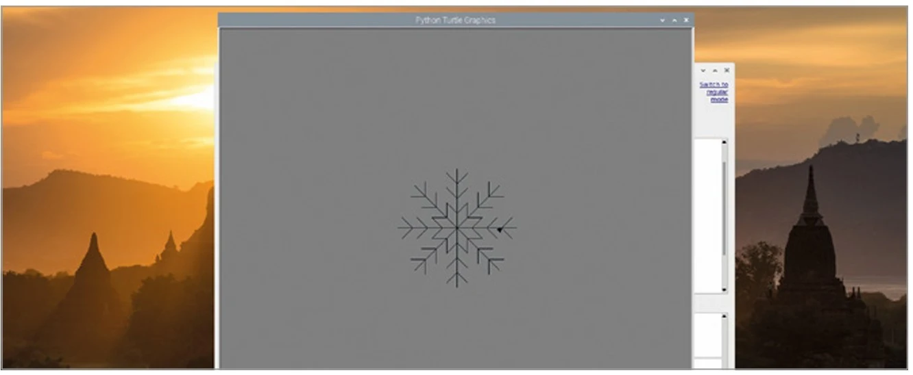 آموزش Turtle در پایتون: رسم دانه برف گرافیکی + مثال عملی 6 شکل 7-6: branche های بیشتر سبب میشوند که شکل شما خیلی بیشتر شبیه دانههای برف باشد.