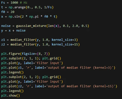 پیاده‌سازی فیلتر میانه و تولید نویز گوسی ترکیبی در پایتون
