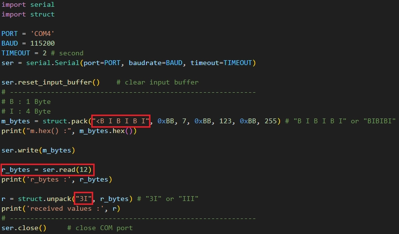 ارسال و دریافت داده‌های چند بایتی در پایتون