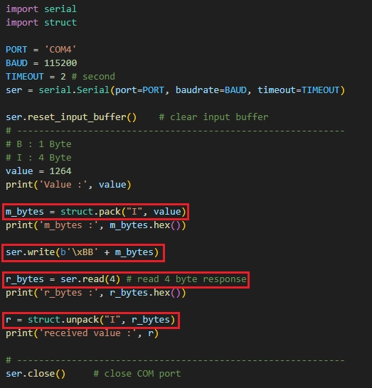 ارسال و دریافت داده‌های چند بایتی در پایتون