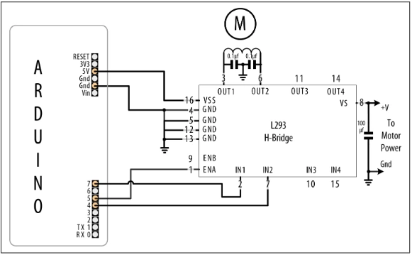 اتصال یک brushed motor با استفاده از analogWrite برای کنترل سرعت