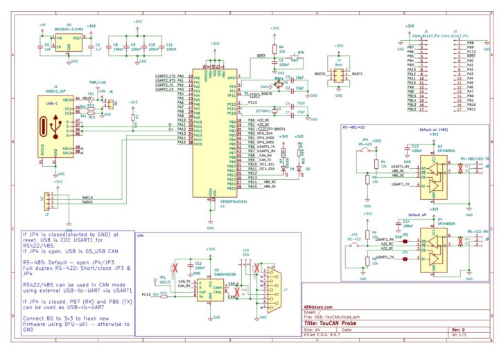آداپتور چندمنظوره FalCAN پروب معرفی شد؛ مبدل متنباز و مبتنی بر STM32 2 شماتیک FalCAN Probe V0