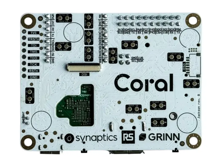 معرفی برد توسعه Synaptics Coralboard؛ اجرای Edge AI با تراشه Astra SL2619 1 Google Coral Synaptics SL2619 board bottom side