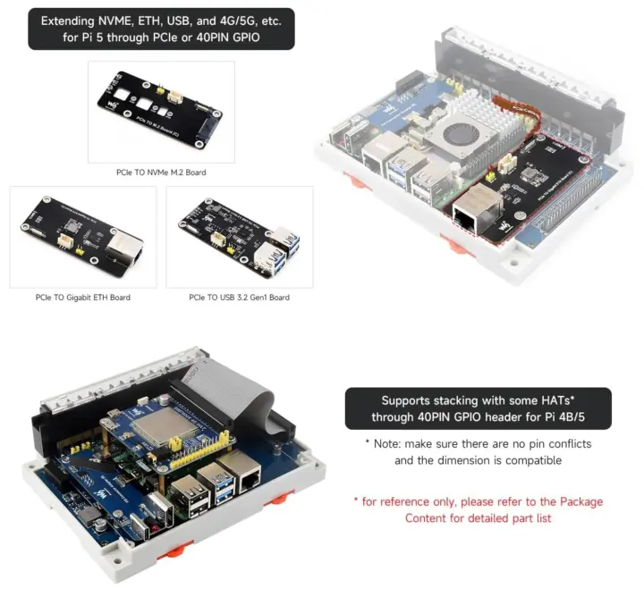 پشتیبانی از بردهای توسعه PCIe شرکت Waveshare و انواع بردهای Raspberry Pi HAT+