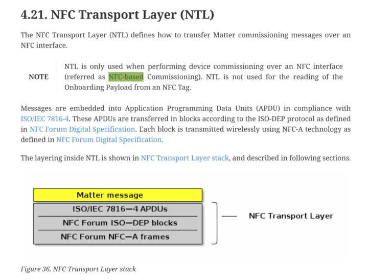 NFC Transport Layer (NTL) section from Matter 1.6 Core مشخصات