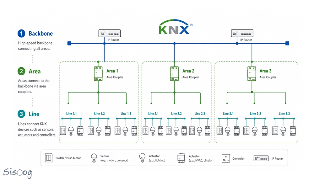 توپولوژی و آرایش سیستم باس در KNX