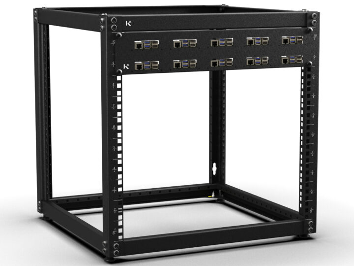 معرفی پنلهای رکمونت KKSB برای خوشههای Raspberry Pi 5 و مدلهای قدیمی 1 پنل رک 19 اینچی 2U نصب شده در یک کابینت رک استاندارد