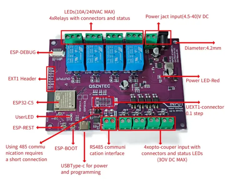 برد محوری Maker Go ESP32-C5-EVB با چهار رله و ایزولاتور نوری برای کاربردهای صنعتی معرفی شد 2 برد محوری Maker Go ESP32-C5-EVB با چهار رله و ایزولاتور نوری برای کاربردهای صنعتی معرفی شد