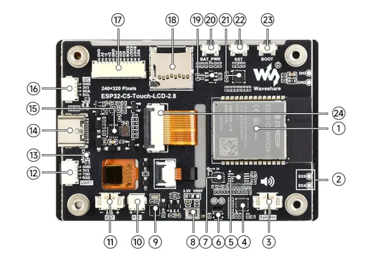 معرفی برد ESP32-C5-Touch-LCD-2.8 با نمایشگر لمسی و وایفای 6 دو بانده 3 ESP32-C5-Touch-LCD-2.8 board