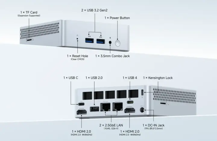 Intel Wildcat Lake barebone mini PC ports description