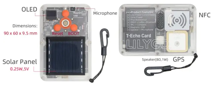 T-Echo Card solar OLED microphone speaker gps nfc