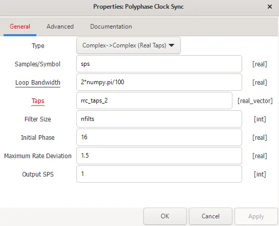 شکل ‏3‑52 تعیین پارامترهای بلوک polyphase clock sync