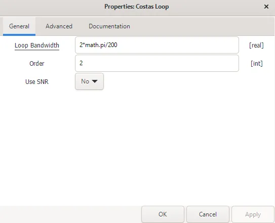 شکل ‏3‑53 تعیین پارامترهای بلوک costas Loop